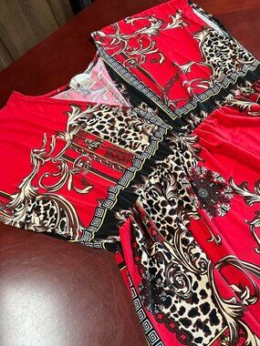 Womens Boho Red Black Foral Pattern Above Knee Floral Spring Dress (2XLarge)